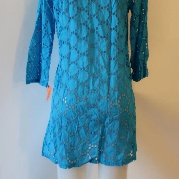 NWT Womens Jordan Taylor Aqua Blue Semi-Sheer V-Neck Swim Cover-Up Tunic Top M * - Picture 8 of 9